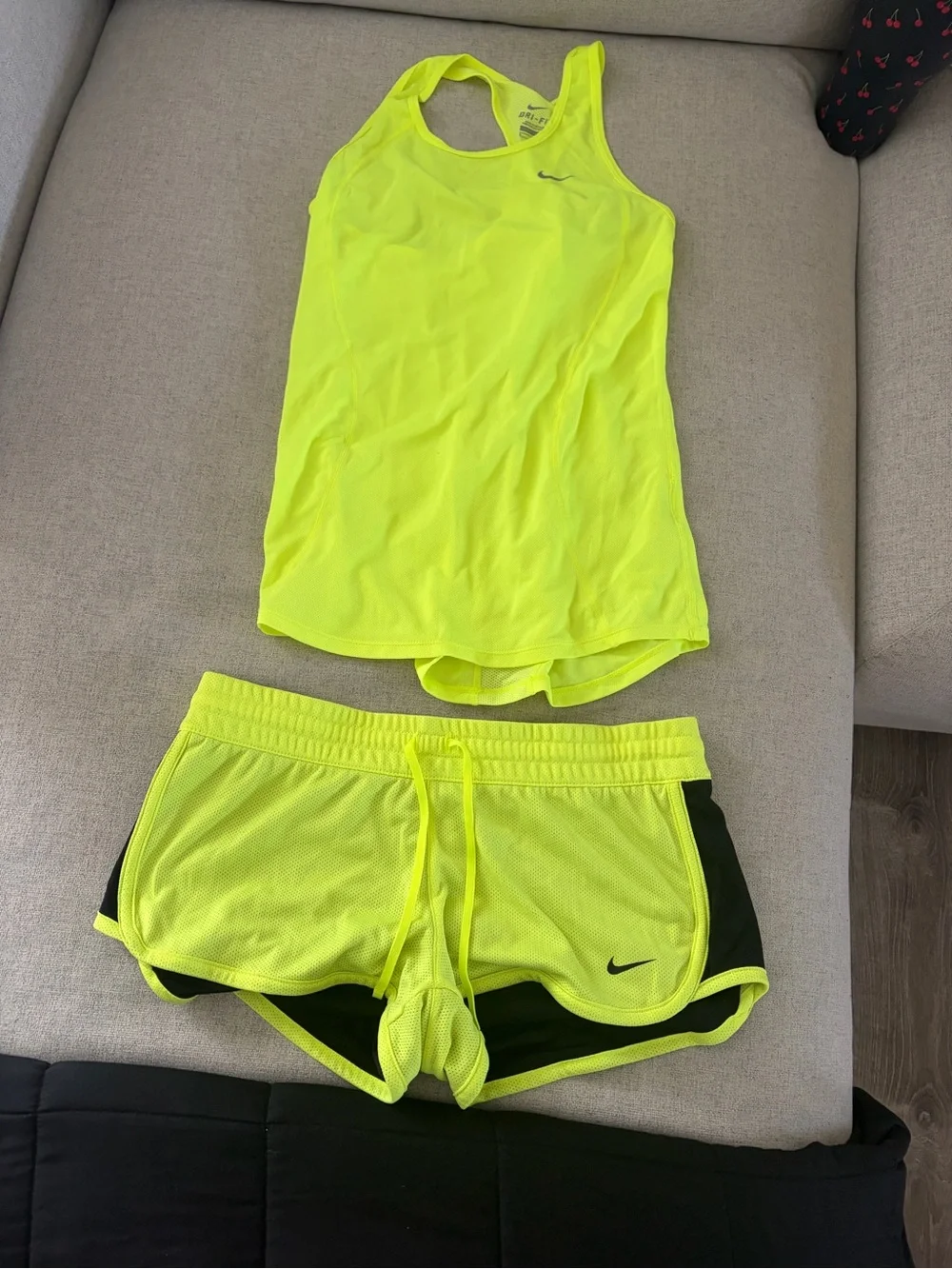 Nike Dri-FIT Neon Yellow Tank & Reversible Running Shorts Set